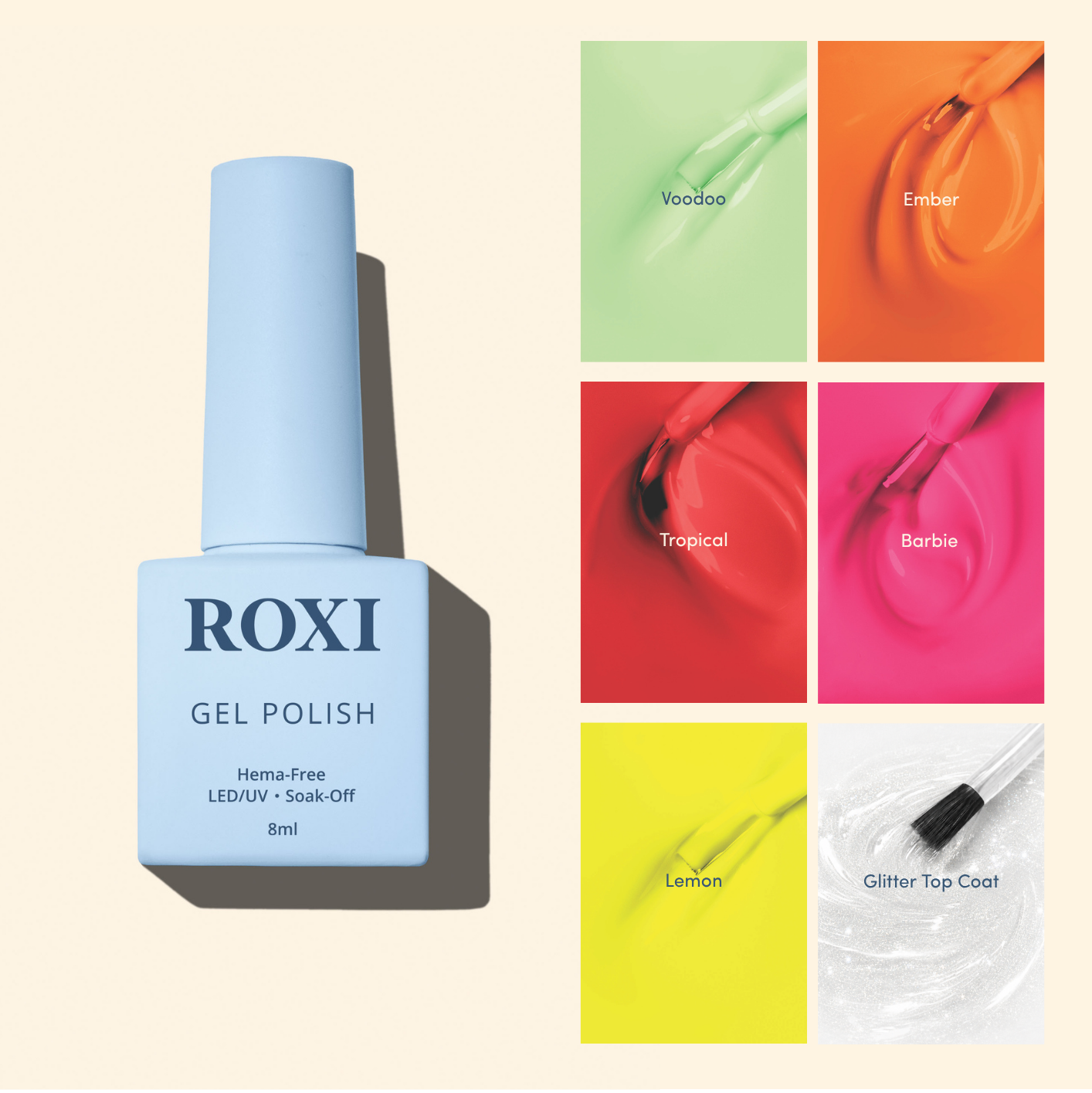 We’ve handpicked five of our most vibrant shades, plus our Glitter Top Coat, to create the ultimate feel-good summer collection. Think punchy brights, Y2K energy, poolside sets and holiday nails that don’t go unnoticed. available in 8ml and 15ml